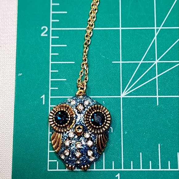 Betsey Johhson Owl Pendant With Blue Rhinestones - Picture 7 of 12